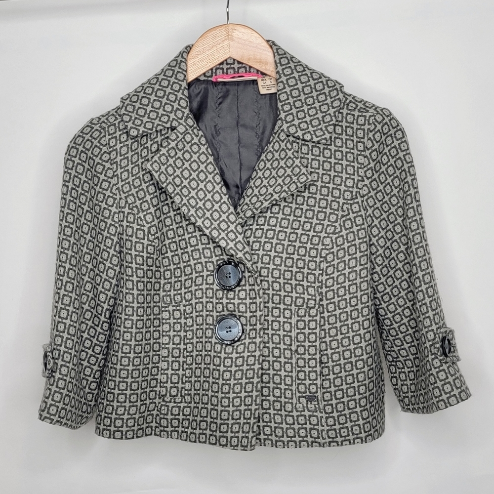 Dkny Cropped Geometric Gray Swing Jacket Peacoat Retro 60s style Mad Men Small